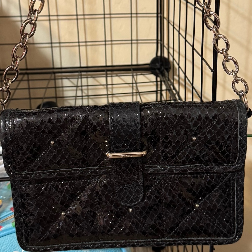 Furla Black Snake Print Crossbody Bag EUC B43